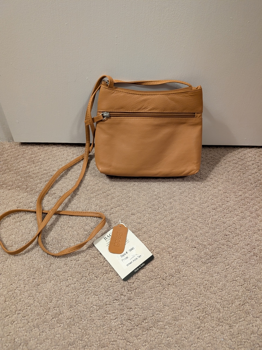 Leather Crossbody Bag in Camel Tan
